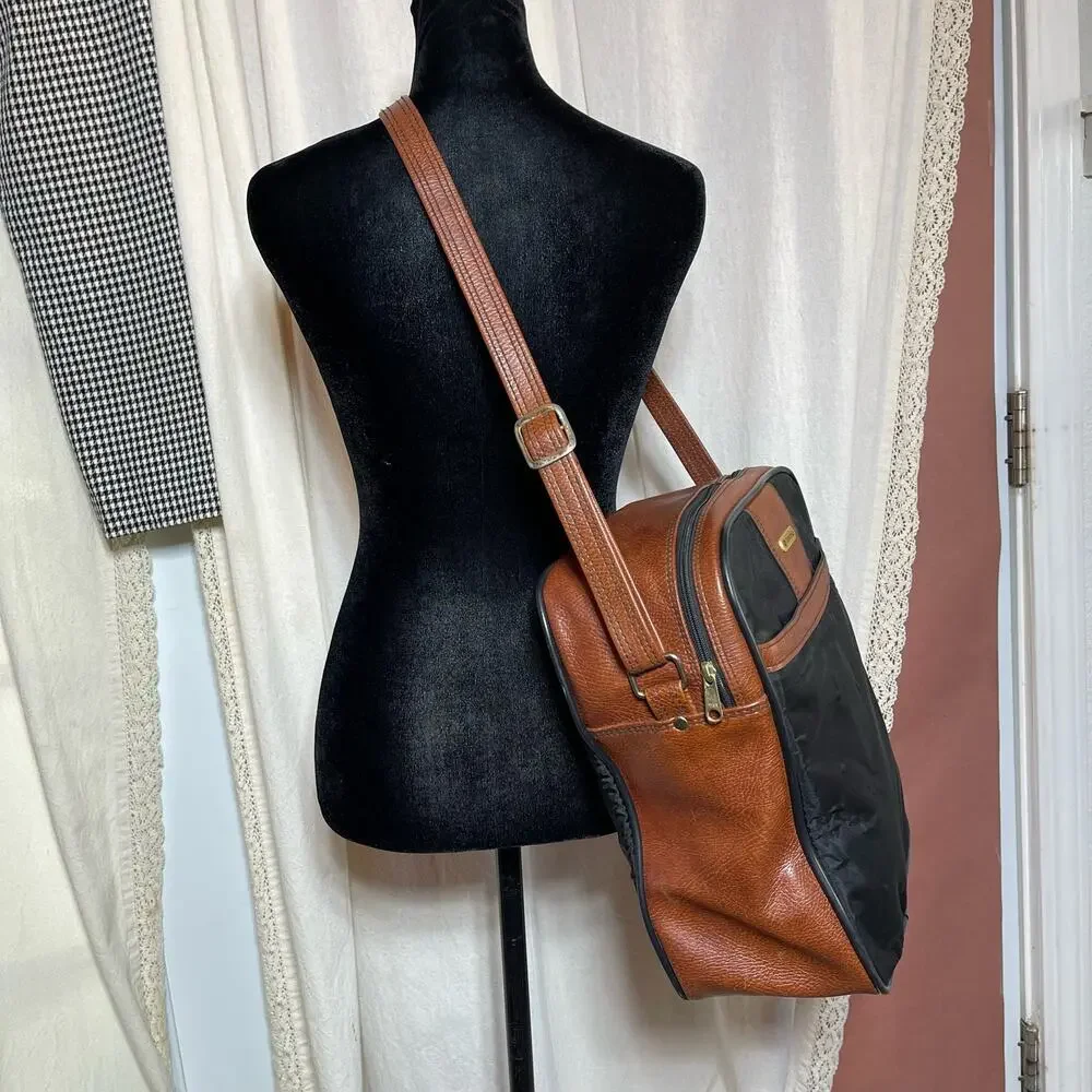 Vintage Samsonite Canvas Travel Crossbody Leather Trim Shoulder Bag
